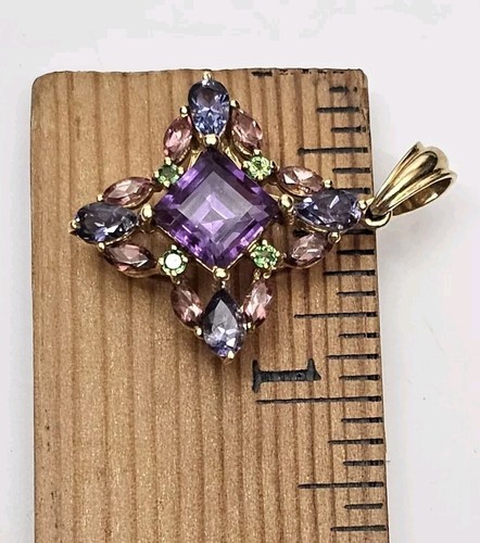 Pendant 10K Yellow Gold Starburst Kite Square Amethyst, Peridot, Iolite, Topaz - Picture 9 of 15