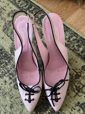 Schuh Baby Pink Sling Back Stilettos Black Laces Front Detail
