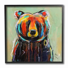 12 In. X 12 In. "Abstract Colorful Painted Black Bear" by Karrie Evenson Framed