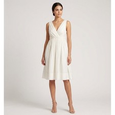 Gap Fit and Flare Dress Womens White Size 14 Cotton Silk V-Neck Sleeveless Midi