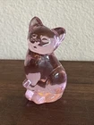 Vintage Fenton Art Glass Pink 3" Sitting Cat Figurine Kitten Kitty