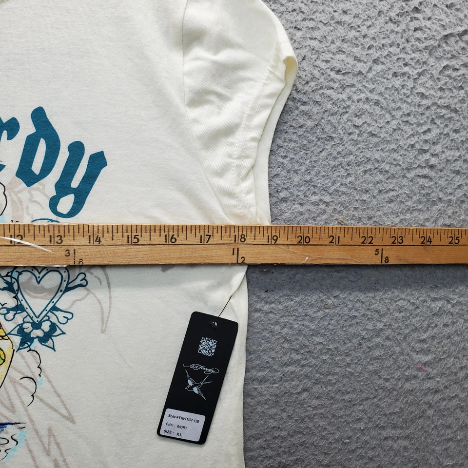 Ed Hardy T-Shirt Youth XL Tan Graphic Regular Fit Cap Sleeve Crew Neck Pullover - Image 4 of 4