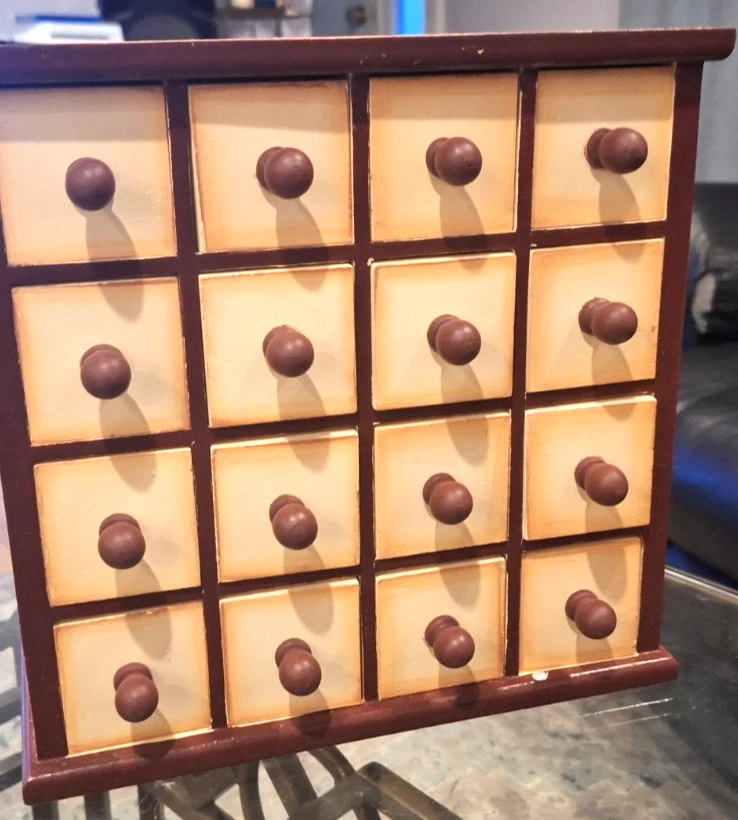 Vintage Rooster 16 Drawer Wooden Spice Cabinet Rustic Farmhouse Kitchen
