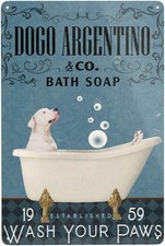 Dogo Argentino Dog Bath Soap Tin Metal Signs Home D cor 8x12