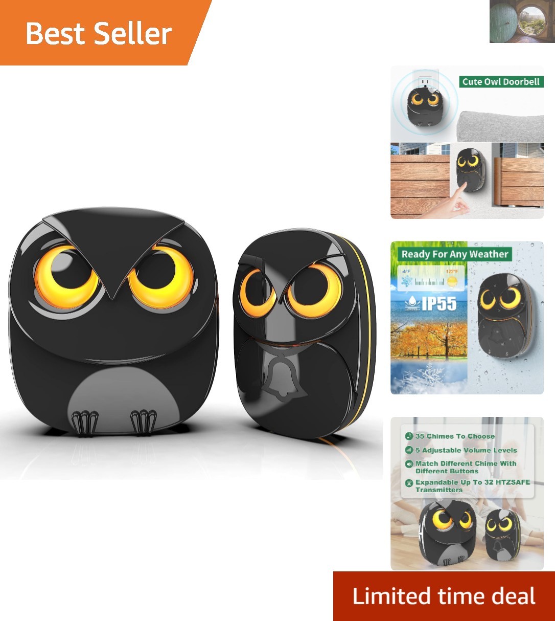 Charming Weatherproof Owl Wireless Doorbell with Easy Install and 1 Receiver