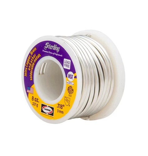 Harris Products 8-oz Lead Free Plumbing Solder .118" 3mm STERLING 227g Brand NEW