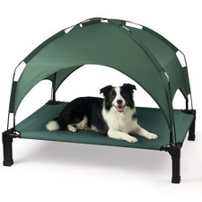 Elevated Dog Bed with Removable Canopy, Portable Dog Cot with Sun Protection Sha