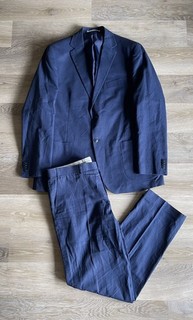 Marks & Spencer Navy Blue Linen Blend 2 Piece Suit UK Size 42L W36 L33