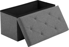 30In Folding Storage Ottoman Bench, Footrest Chest Seat 660Lbs, Deep Grey