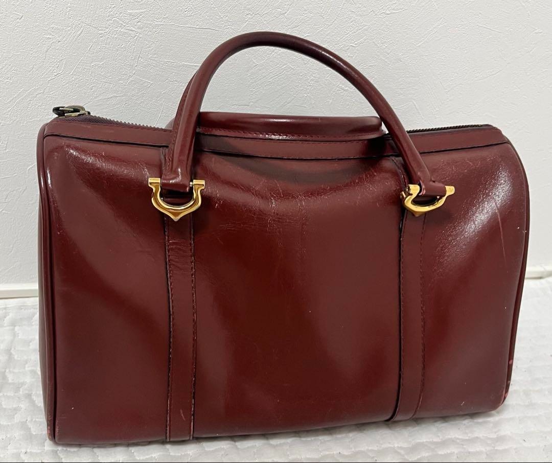 Must de Cartier Auth Boston Bag Handbag Bordeaux 2C Logo Red
