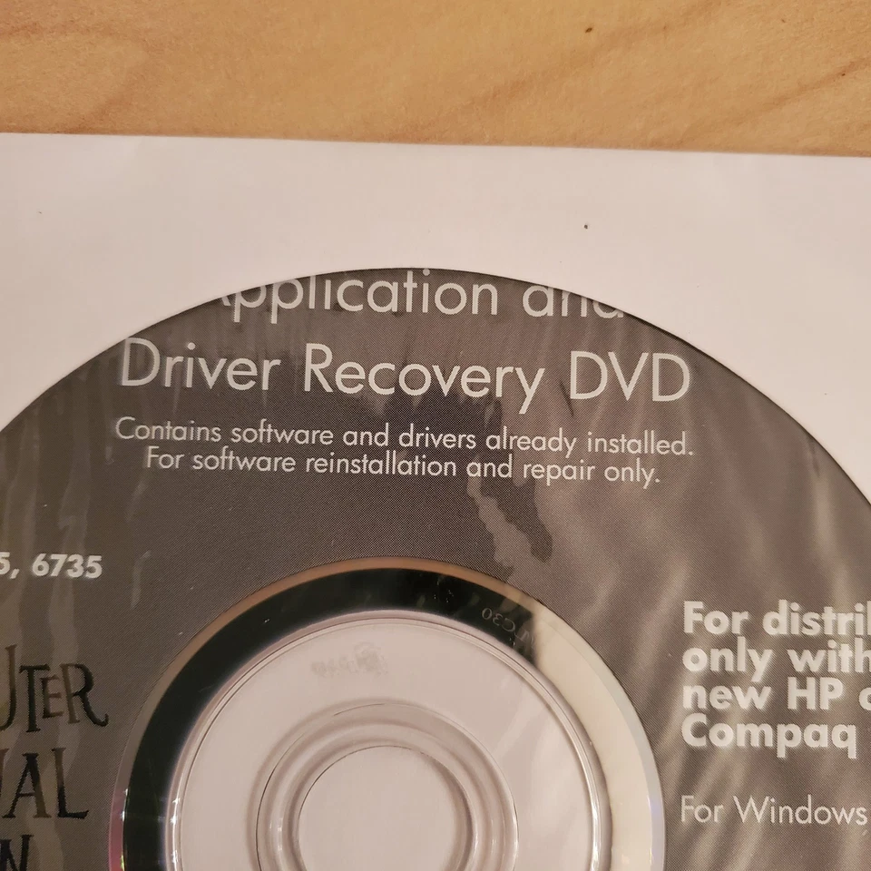 New HP Compaq Windows XP 6535 6735 32-bit App & Driver Recovery DVD 481216-B22 - Image 4 of 4