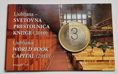 SLOVENIA, 3 EURO 2010 WORLD BOOK CAPITAL coincard, PROOF, RARE, ONLY 5000!