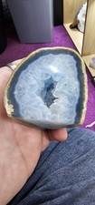 Brazilian Agate Geode with Crystalline Quartz Interior Display Papetweight 281g