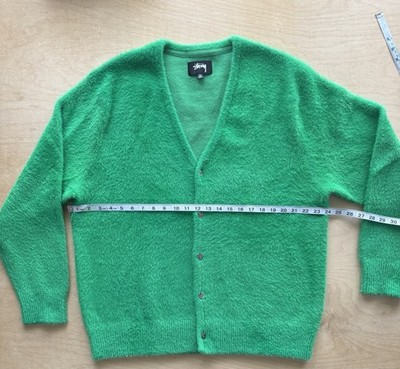 Stussy Green Fuzzy-Knit Button Cardigan Sweater Men's Size XL | eBay
