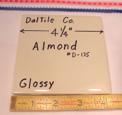 1 pc.  Gloss Almond #D-135:  4-1/4'' Ceramic Tile by Daltile Co.   New Stock