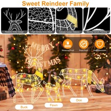 3 Sets of Reindeer Family Lighted 2D Christmas Deer Decoration Warm Yellow Light