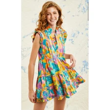 Love The Label Elana Poplin Dress Multicolored Iris Print Pockets Size Medium