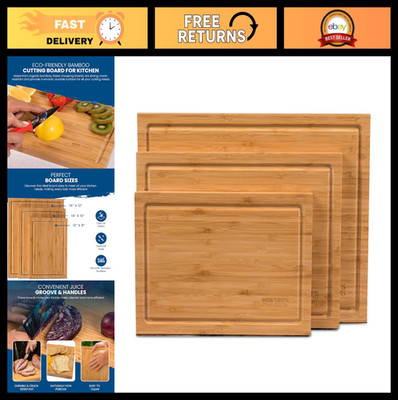 3-Piece Organic Bamboo Cutting Board Set - Durable, Eco-Friendly Kitchen Choppin