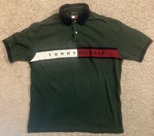Vintage Tommy Hilfiger Polo Shirt XL Green Color Block Spellout