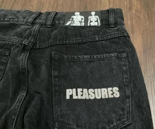 PLEASURES X Capsul Relaxed Black Walk On Me Rug Printed Mid Rise Jeans 28”x30”