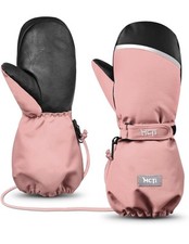 MCTi Kids Mittens Waterproof Winter Ski Warm Sherpa Lined Long Cuff with String