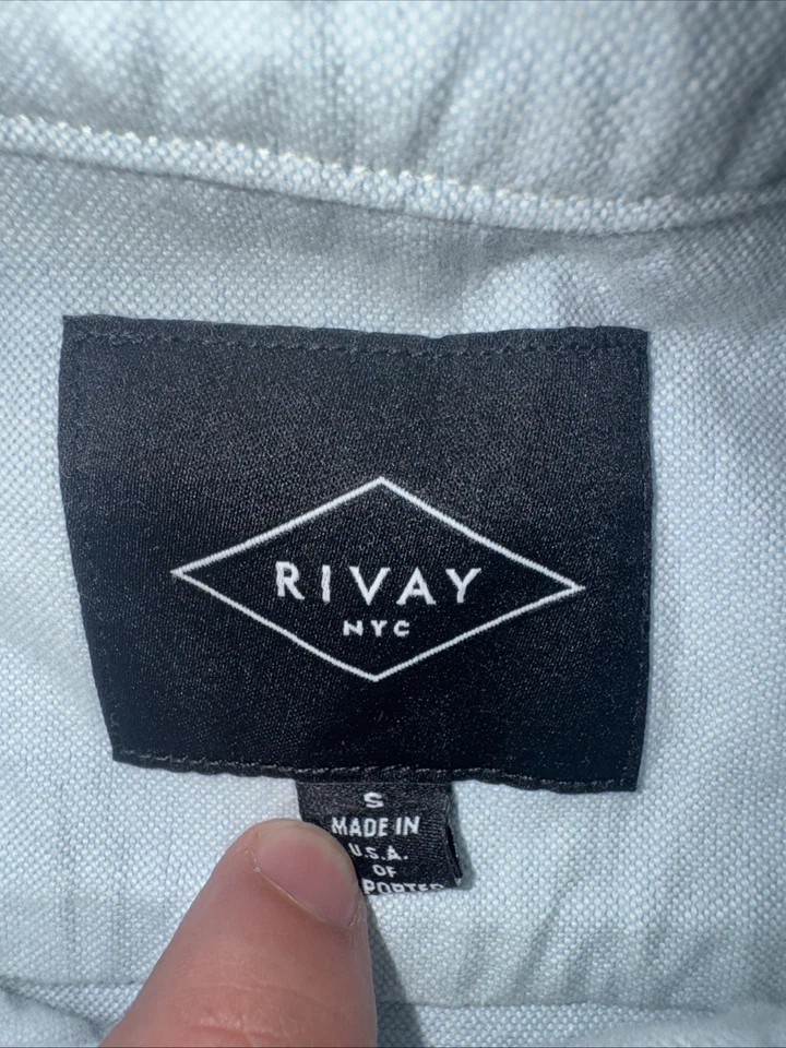 Camisa Oxford Rivay NYC Pearl Snap Azul Pequeña 20x26 Doble Bolsillo Hecha en EE. UU. Foto 4 de 4