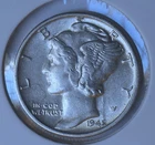 1945 .  Mercury Dime . AU . Almost Uncirculated . Silver .