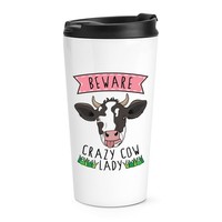 Beware VerrüCkte Kuh Damen Reise Becher Tasse Lustig Tiere Scherz Thermo Becher