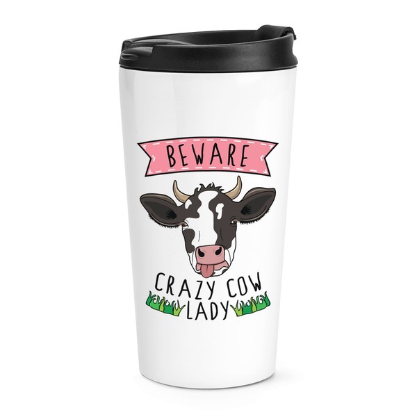 Beware VerrüCkte Kuh Damen Reise Becher Tasse Lustig Tiere Scherz Thermo Becher-image