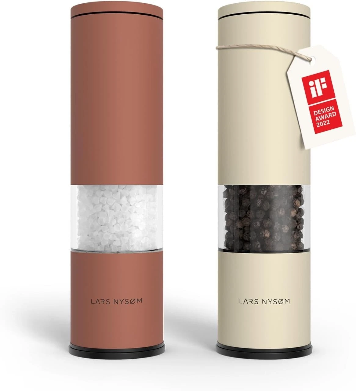 LARS NYSØM Salt and Pepper Grinder Set Manual Ceramic Grinder (Red/Beige)