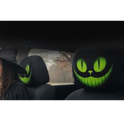 2PCS Funny Car Seat Headgear Spoof Mask Hat Headcover Green Face Halloween Decor