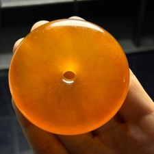 Certified Nature Ice Yellow jade Jadeite Bread safety Buckle Pendant&Necklace平安扣
