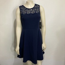 Lulus M Navy Blue Sleeveless Mini-Dress Lace Yoke NEW Made in USA