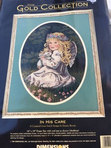 In-His-Care-Cross-Stitch-Kit-Dimensions-Gold-Donna-Brooks-Girl-W-Black-Aida-3825