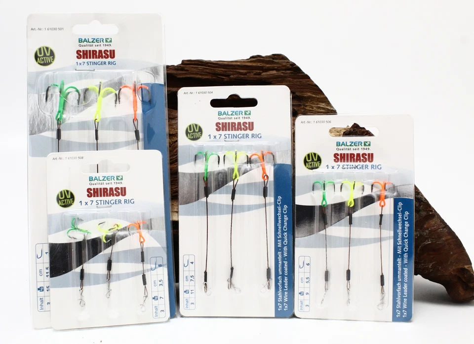 Balzer Shirasu UV Stinger Rig 1x7 Gr. 1 2 4 6 8 Raubfischangeln Angsthaken NEW