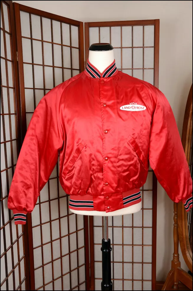 vtg 80s LAND o FROST trucker SATIN ringer JACKET quilted liner L punk emo