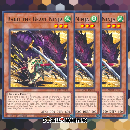 Yu-gi-oh! TCG 3x Baku the Beast Ninja MP23-EN168 Common x3 YUGIOH! NM