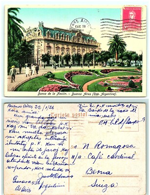 S04-4016, BANCO DE LA NACION, BUENOS AIRES, ARGENTINA 1926 TO SWISS, POSTCARD