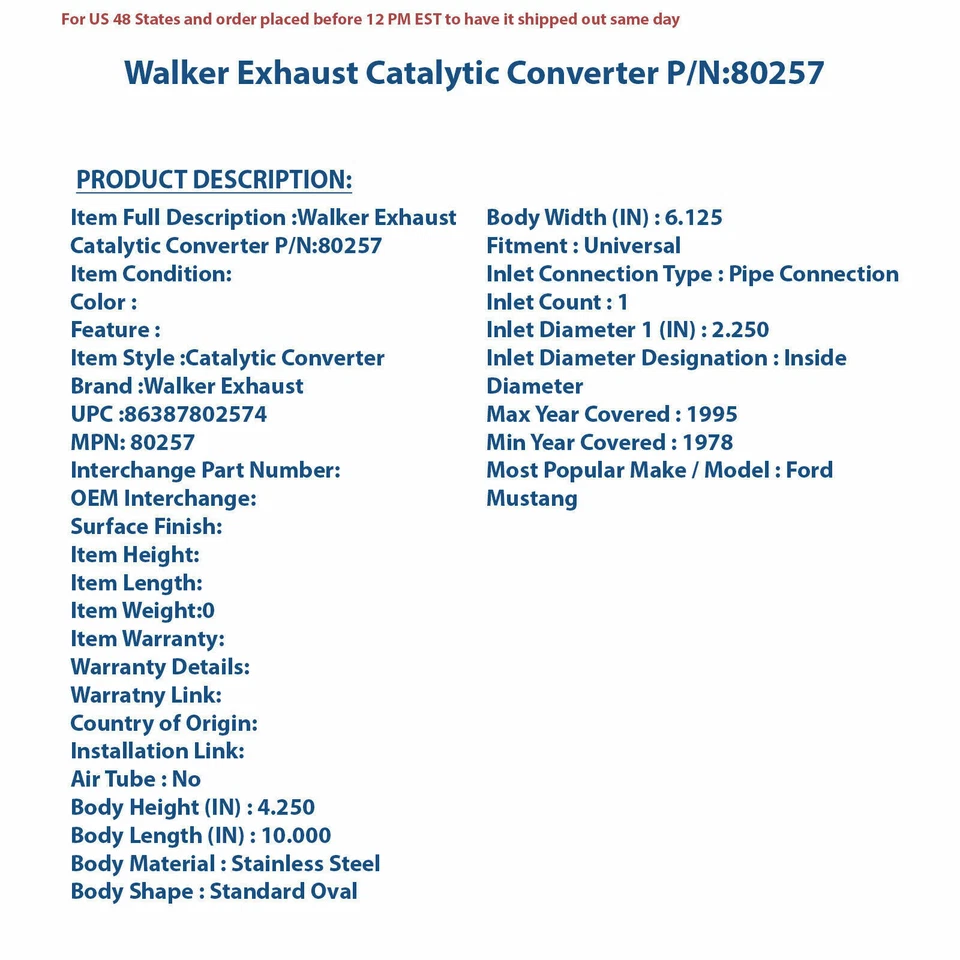 Walker 排气催化转换器 80257 | 高品质汽车零件,通用 — 第 4/4 张图片