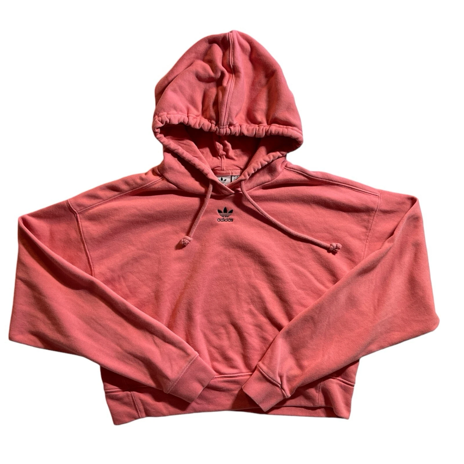 Adidas Cropped Hoodie Womens Pink Trefoil Sports Pullover XS