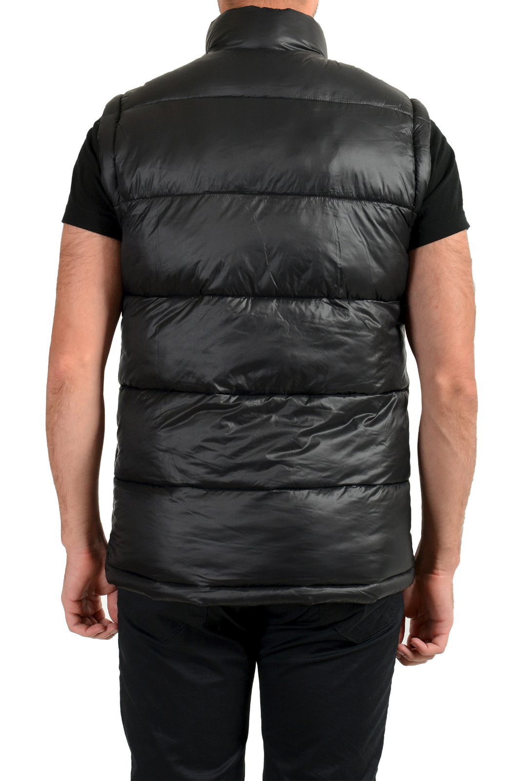 Plein Sport Men's Black Logo Print Zip Up Parka Vest With Detachable Sleeves