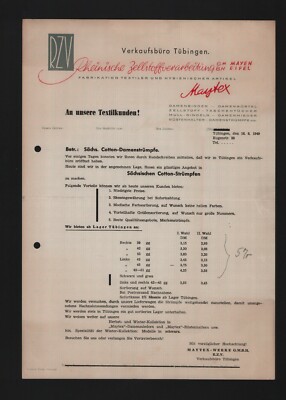 TÜBINGEN, Brief 1949, Maytex-Werke GmbH Rheinische Zellstoff-Verarbeitung