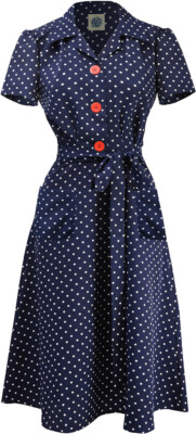 Pretty Retro »SHIRT DRESS« Polka Dot PUNKTE 40s BUTTONED Hemdkleid Navy Rockabil