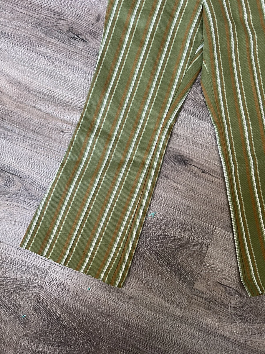 vintage kids 70s bell bottom striped pants Olive Green Brown