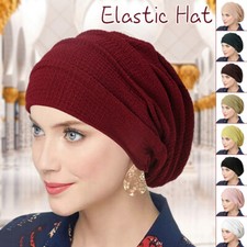 Trendy Crinkle Women's Solid Color Hijab Turban Soft Elastic Head Wrap Cap
