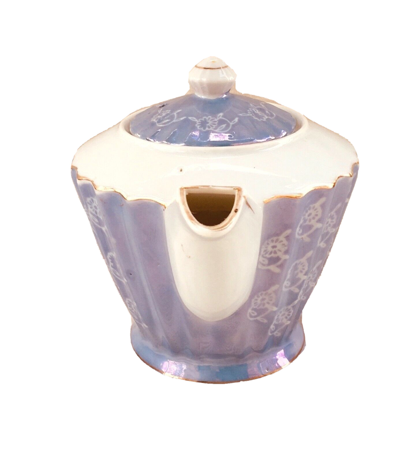 Violet/Blue & White Vintage Porcelain Lusterware Teapot, Japan 6" Tall