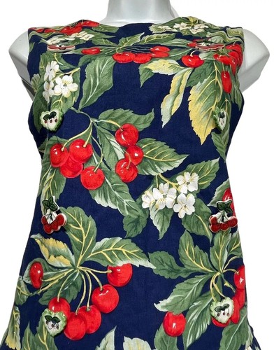 Vintage Dogwood lane Cherry Cherries Print Floral sleeveless Long dress Size S - Picture 5 of 8