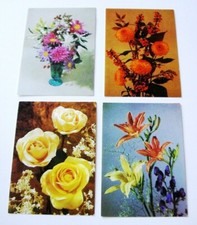 DDR 4 kolorierte Karten mit Blumen unbenutzt / unbeschrieben & sehr gut erhalten