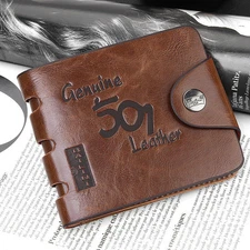 Retro Mens Leather 501 ID credit Card holder Clutch Bifold Purse Wallet Pocket