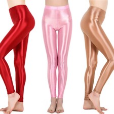 Women's Super Elastic Shiny Glossy Leggings Skinny Pants Fitness Dance Trousers